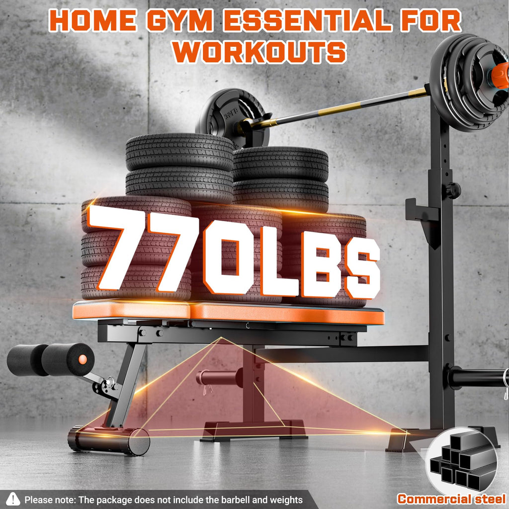 Fostoy Adjustable Weight Bench with Barbell Rack & Incline Design