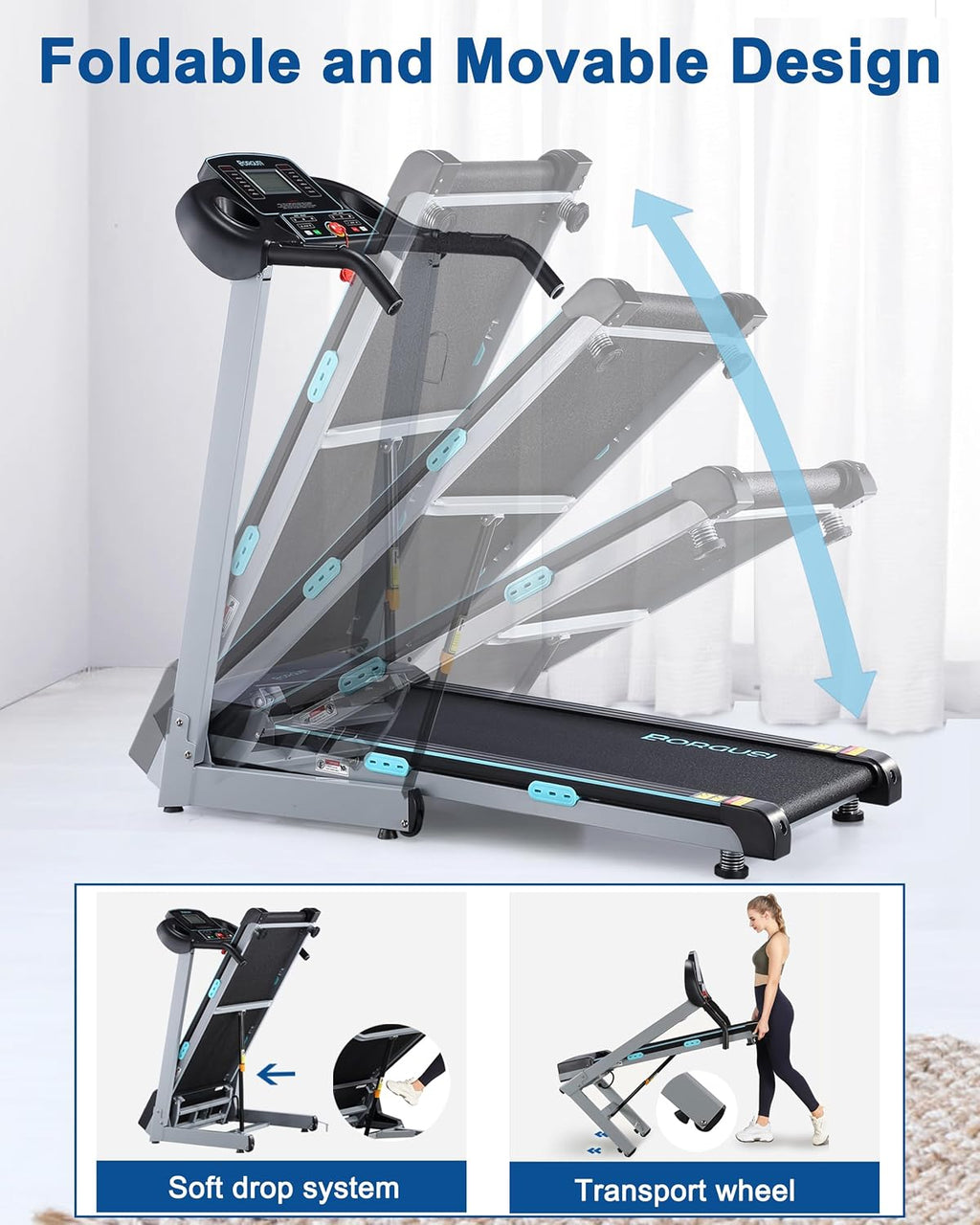 BORGUSI Treadmill with Auto Incline Folding Electric Treadmill for Home