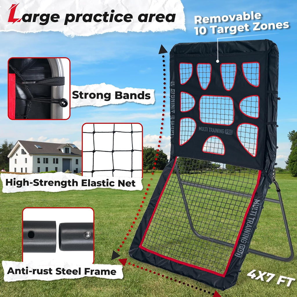 Heavy-Duty Lacrosse Rebounder for Backyard 4x7ft / 4x6ft Volleyball Rebounder Net Bounce Back with Adjustable Angles for Lacrosse Volleyball Baseball Soccer Includes Removable Target Net