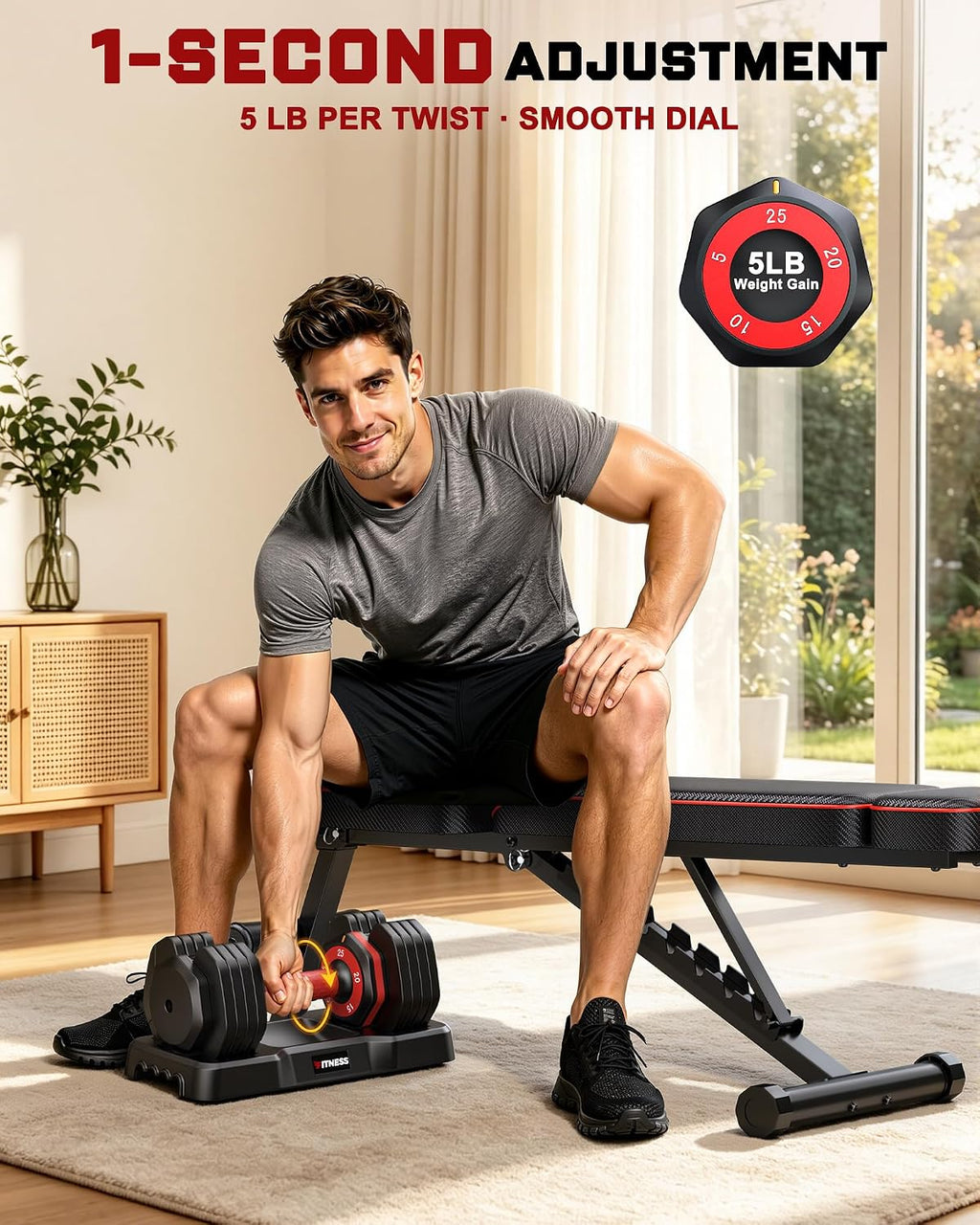 Rendpas Adjustable Dumbbell Set with Workout Bench at Home