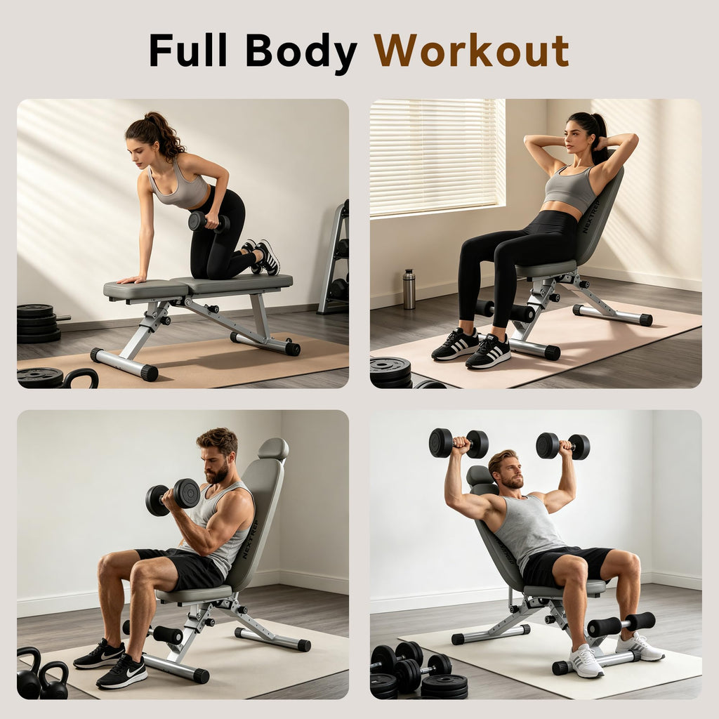 Adjustable Weight Bench for Home Gym, Workout Bench for Bench Press, Full Body Workout Incline Decline Flat Utility Exercise Bench, Full-Pin Mechanism lnnovative Fast Folding Strength Training Benches