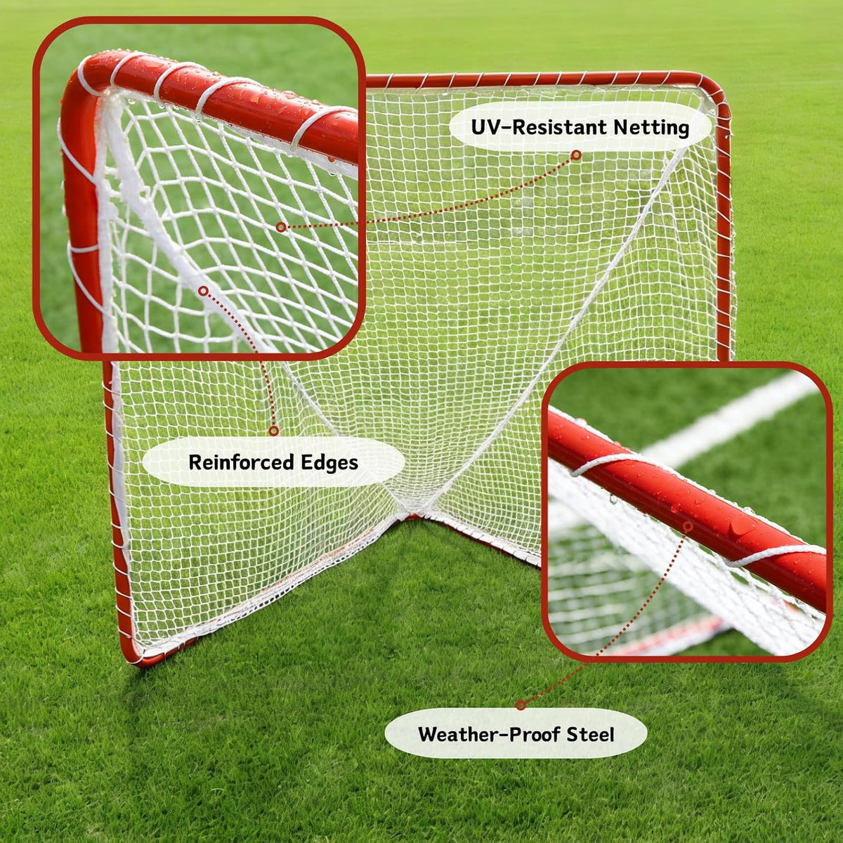 Portable Lacrosse Goal 6'x6' Regulation Lacrosse Net â Heavy-Duty Steel Frame, 4mm No-Knot Net & Ropes Perfect for Backyard Practice and Training