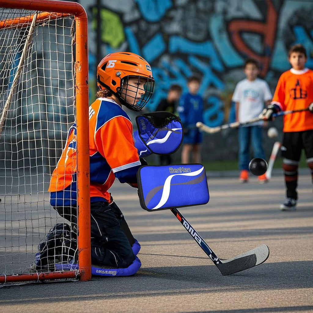 BenKen Street Hockey Goalie Equipment Set, NHL Youth Street Hockey Goalie Pads - Leg Pads, Catch Glove, and Blocker, Youth Goalie Gear