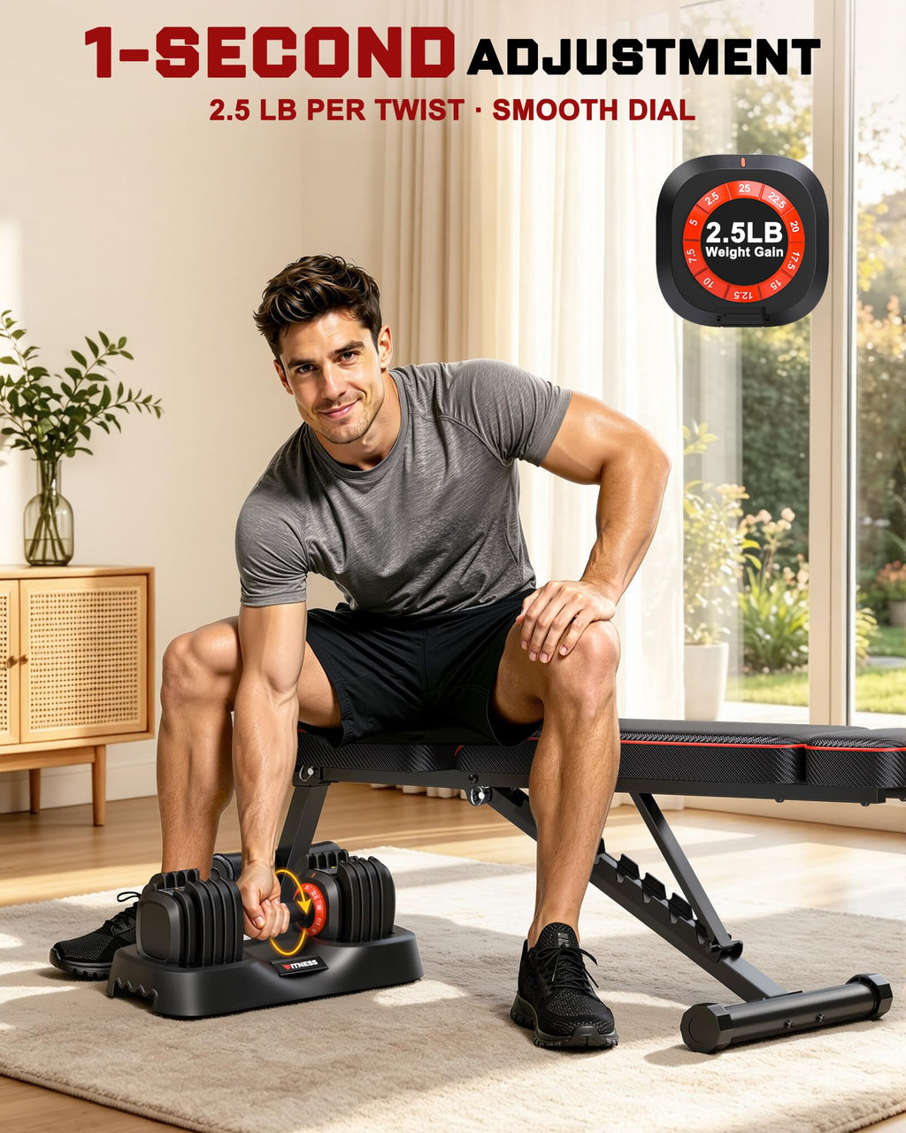 Rendpas Adjustable Dumbbell Set with Workout Bench at Home