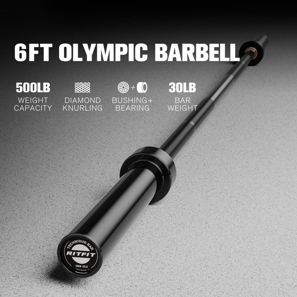 RITFIT Olympic Barbell 4ft/6ft - 2 Inch Weight Bar for Strength Training, Weightlifting, Squat, Deadlift, Bench Press, Curl, Overhead Press - 350lbs/500lbs Capacity