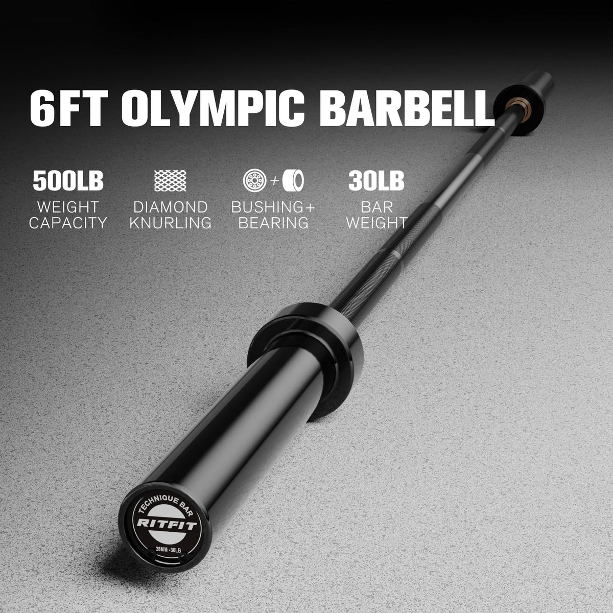 RITFIT Olympic Barbell 4ft/6ft - 2 Inch Weight Bar for Strength Training, Weightlifting, Squat, Deadlift, Bench Press, Curl, Overhead Press - 350lbs/500lbs Capacity