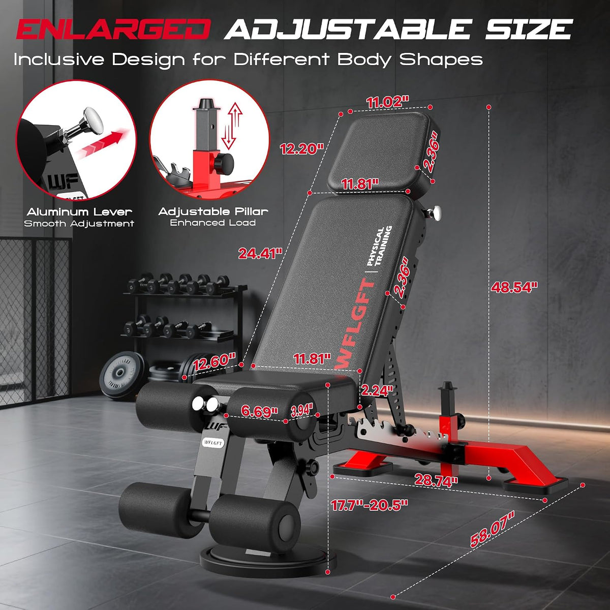 Commercial Adjustable Weight Bench, Heavy Duty 1800LBS