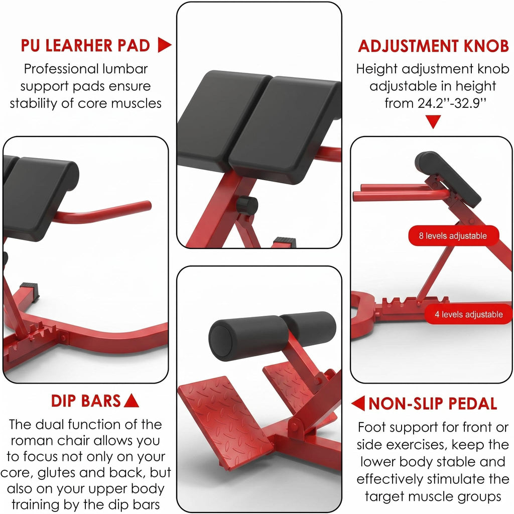 Garvee Adjustable Home Roman Chair, Multi-Angle Back Extension Bench, Abdominal Core Training Board with Foldable Anti-Slip Base