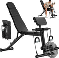 Steelite Adjustable Weight Bench for Home Gym, Foldable Workout Bench with Leg Extension and Leg Curl, 770 LBS Multi-Function Preacher Curl Weight Bench for Full Body Training Fitness, Incline Decline Flat Sit Up Bench Home Gym Equipment with Wheels for B