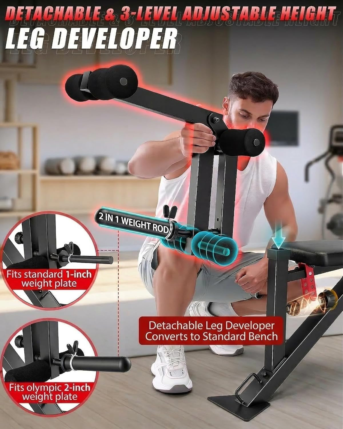 OPPSDECOR 1200 lbs Adjustable Weight Bench with Leg Extension & Leg Curl