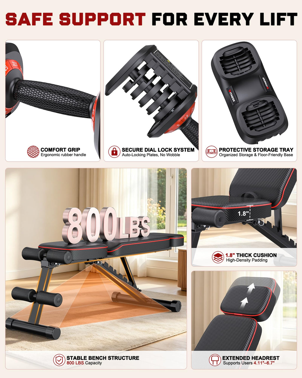 Rendpas Adjustable Dumbbell Set with Workout Bench at Home