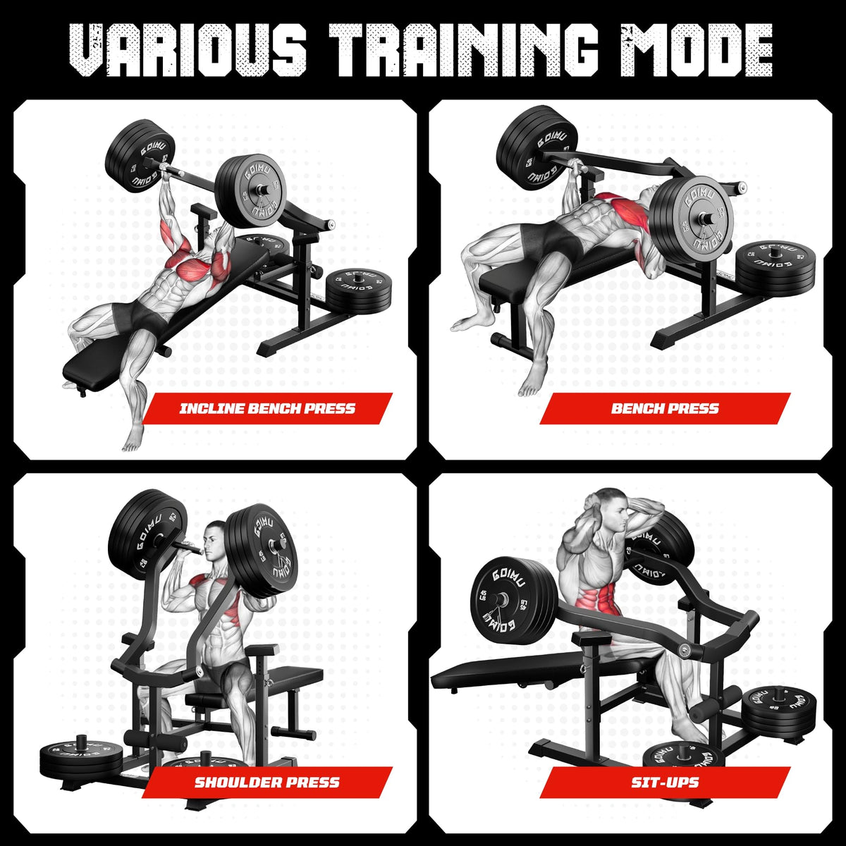 Chest Press Machine, GOIMU Z1-PRO Weight Bench Press Machine with Independent Arms, Adjustable Flat Incline Bench Press for Chest, AB Workout Home Gym Equipment