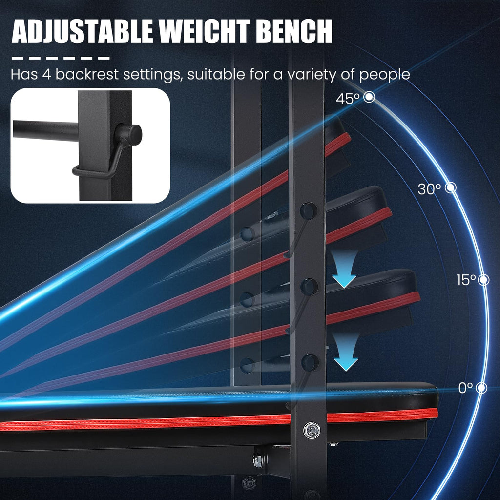 OPPSDECOR 661LBS Weight Bench Set, 8 in 1 Adjustable Bench Press with Squat Rack Leg Extension & Leg Curl Foldable Workout Bench with Safety Bar Catches Standard Weight Training Benches for Home Gym