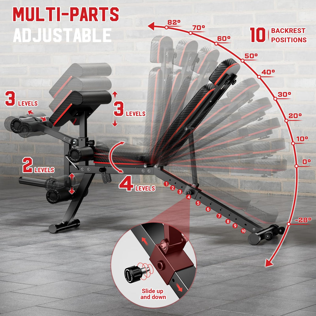 XDDIAS Workout Bench, Adjustable Weight Bench with Leg Extension and Leg Curl, Extended Headrest, 900LBS Preacher Curl Bench Incline Decline Flat Workout Bench for Home Gym Full Body Exercise