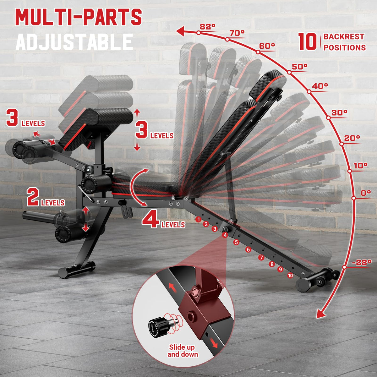 XDDIAS Workout Bench, Adjustable Weight Bench with Leg Extension and Leg Curl, Extended Headrest, 900LBS Preacher Curl Bench Incline Decline Flat Workout Bench for Home Gym Full Body Exercise