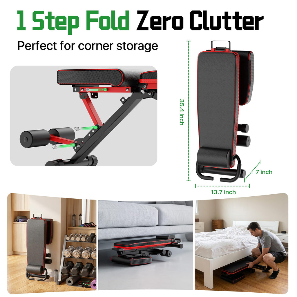 Adjustable Weight Bench for Home Gym, 14-in-1 Foldable Workout Bench