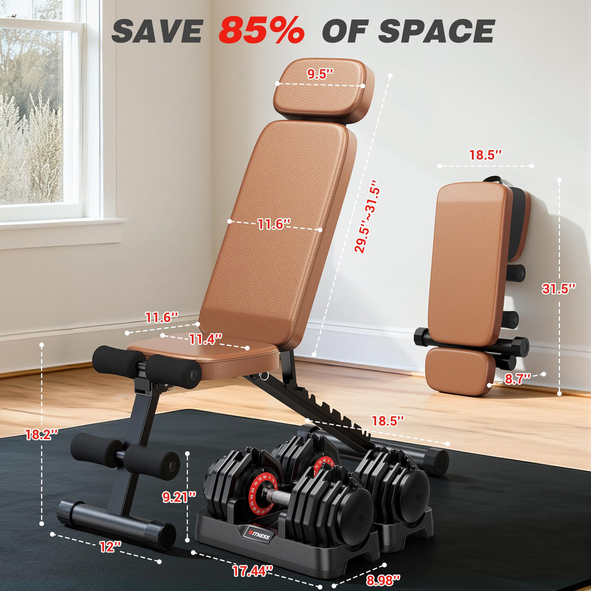 XDDIAS Workout Bench, 10 Backrests Adjustable Weight Bench with Extended Headrest, 800LBS Foldable Weight Bench for Home Gym, Incline Decline Flat Bench Compact for Small Space Training