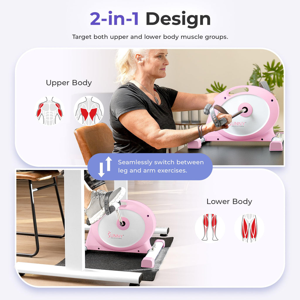 Sunny Health & Fitness Smart Mini Cycle, Under Desk Pedal Arm/Leg Exerciser