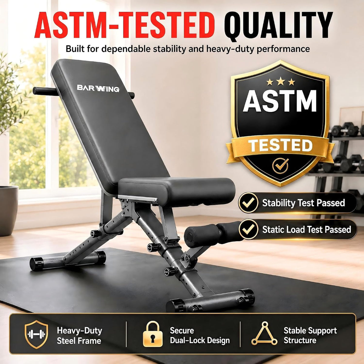 BARWING Adjustable Weight Bench Workout Bench, 1000/1300 LBS Heavy Duty Incline Decline Bench for Home Gym, Easy Assembly Foldable Training Lifting Bench