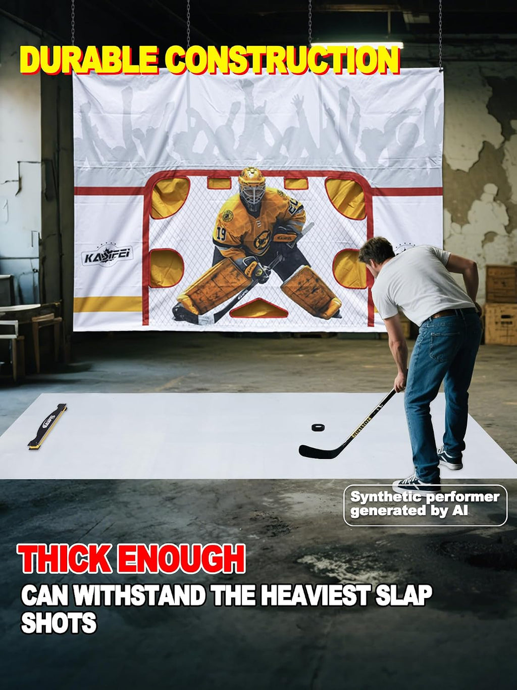kasifei Portable Roll-Up Hockey Shooting Pad with Rebounder, Large 4.5 Foot x 10 Foot Size Professional Hockey Training Equipment for Shooting, Passing and Stickhandling