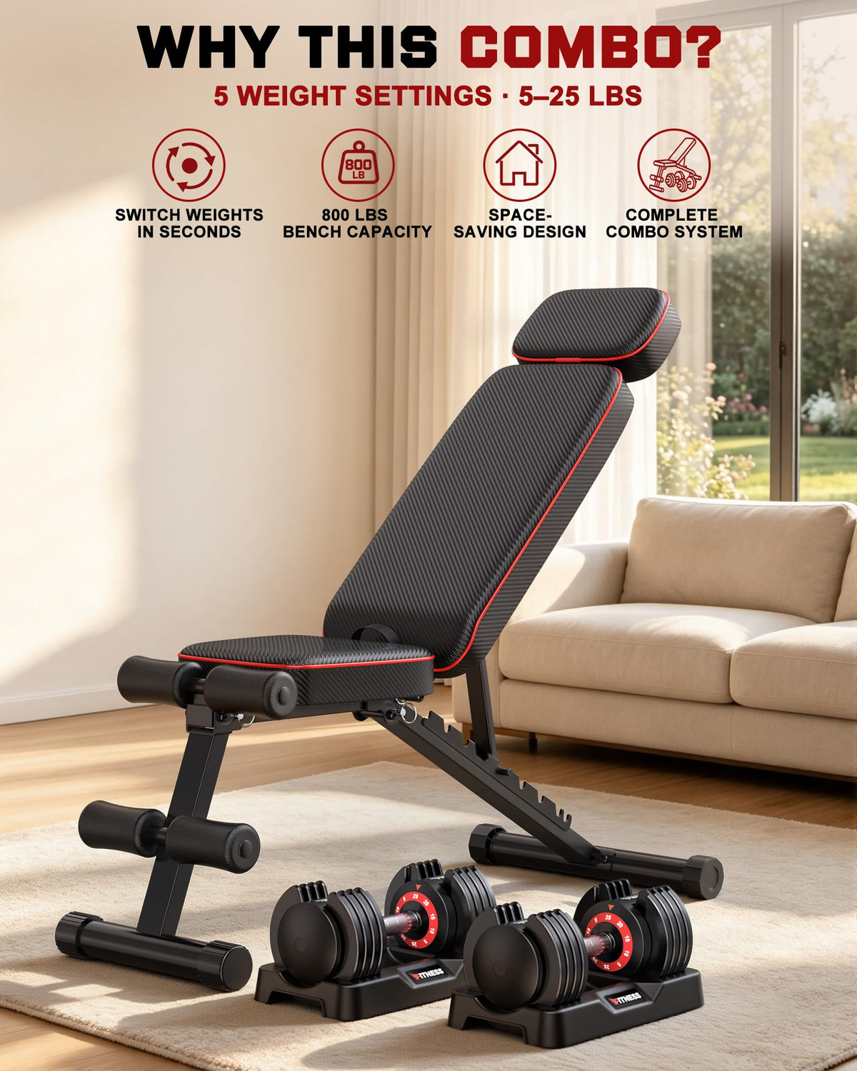 Rendpas Adjustable Dumbbell Set with Workout Bench at Home