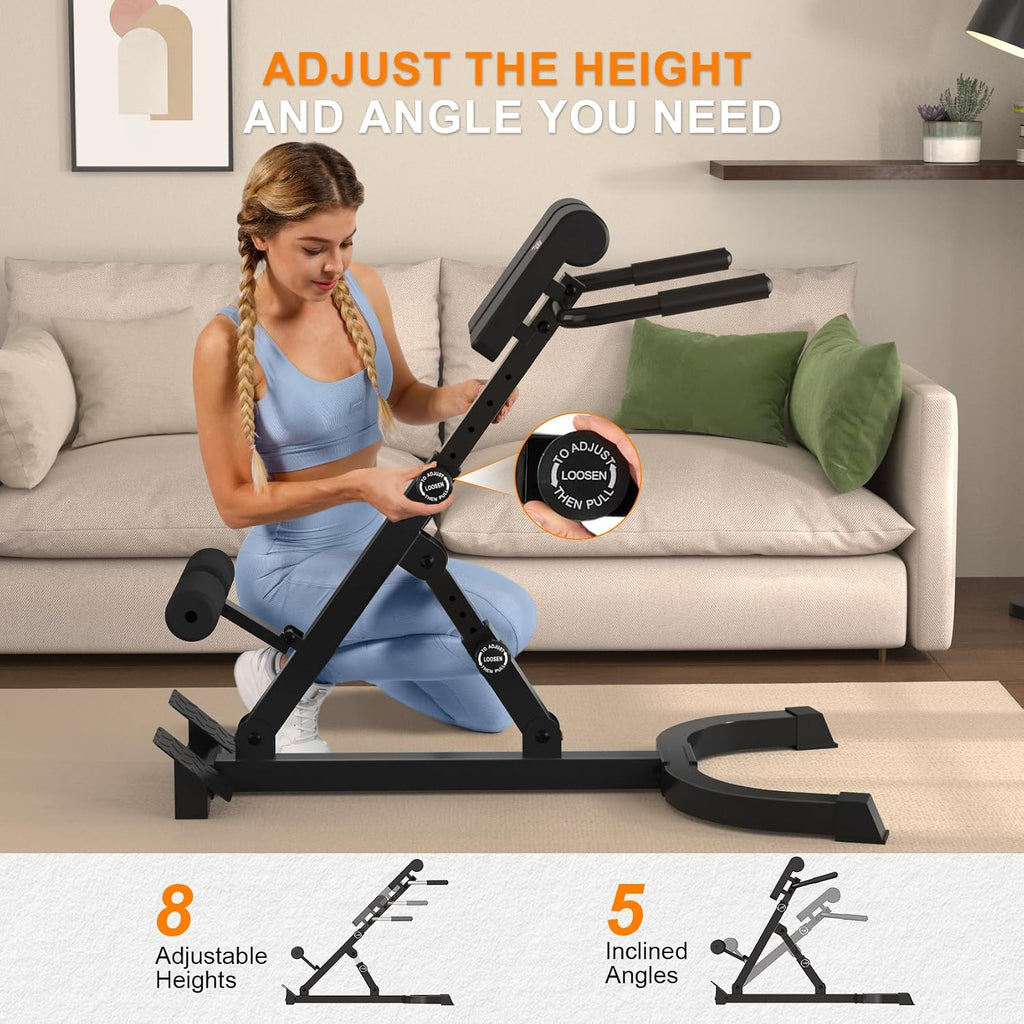 Roman Chair,Foldable Back Extension Machine,Adjustable Ab Back Extension Machine,Core Strength Trainer,Back Exercise Machine for Glute,Ab Workouts,Full All-in-One Body Workout&Home Gym Fitnessï¼Blueï¼