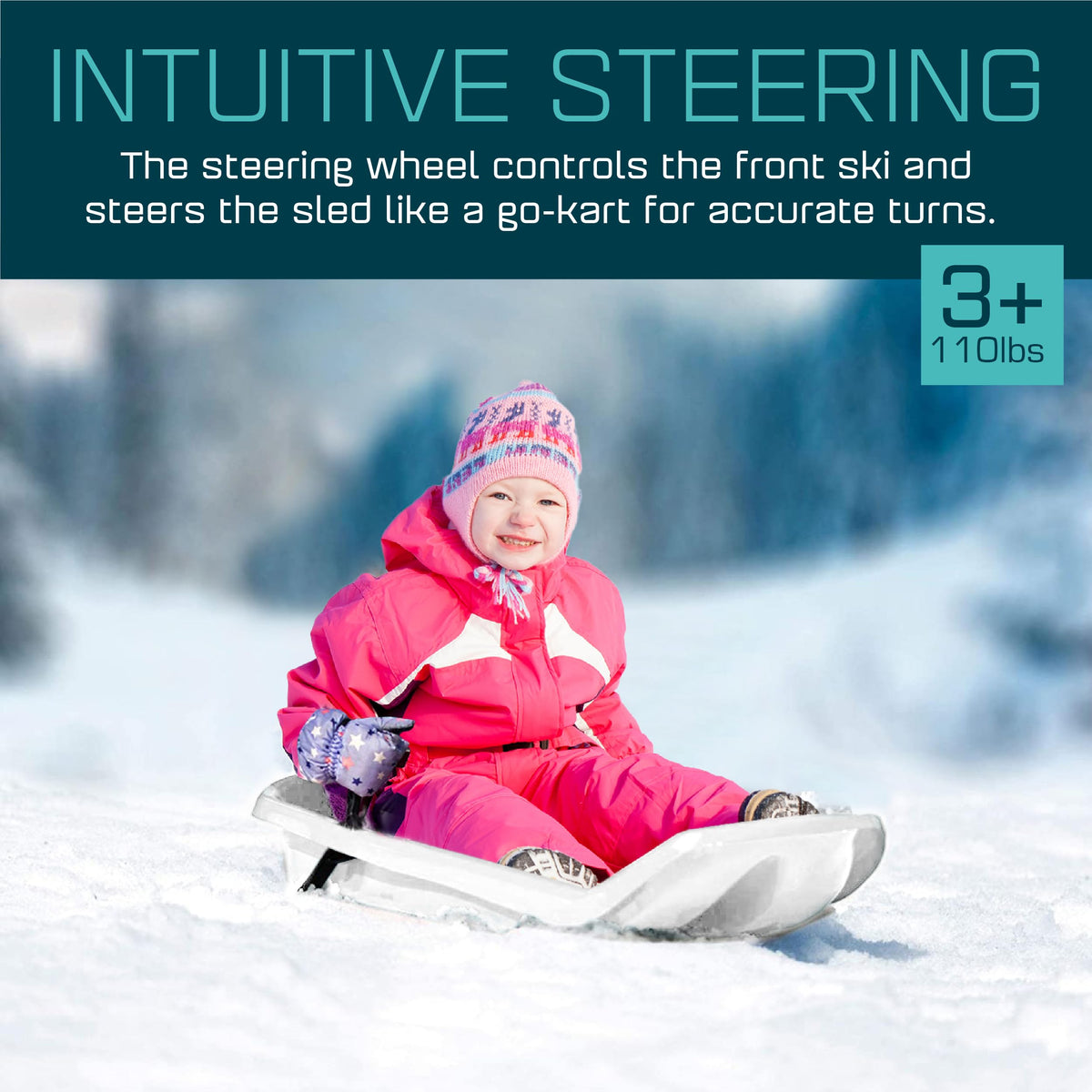 Durable Kids' Toboggan Sleds - Plastic, Lightweight, Winter Snow Sleds with Tow Strap & Pull-Up Brakes