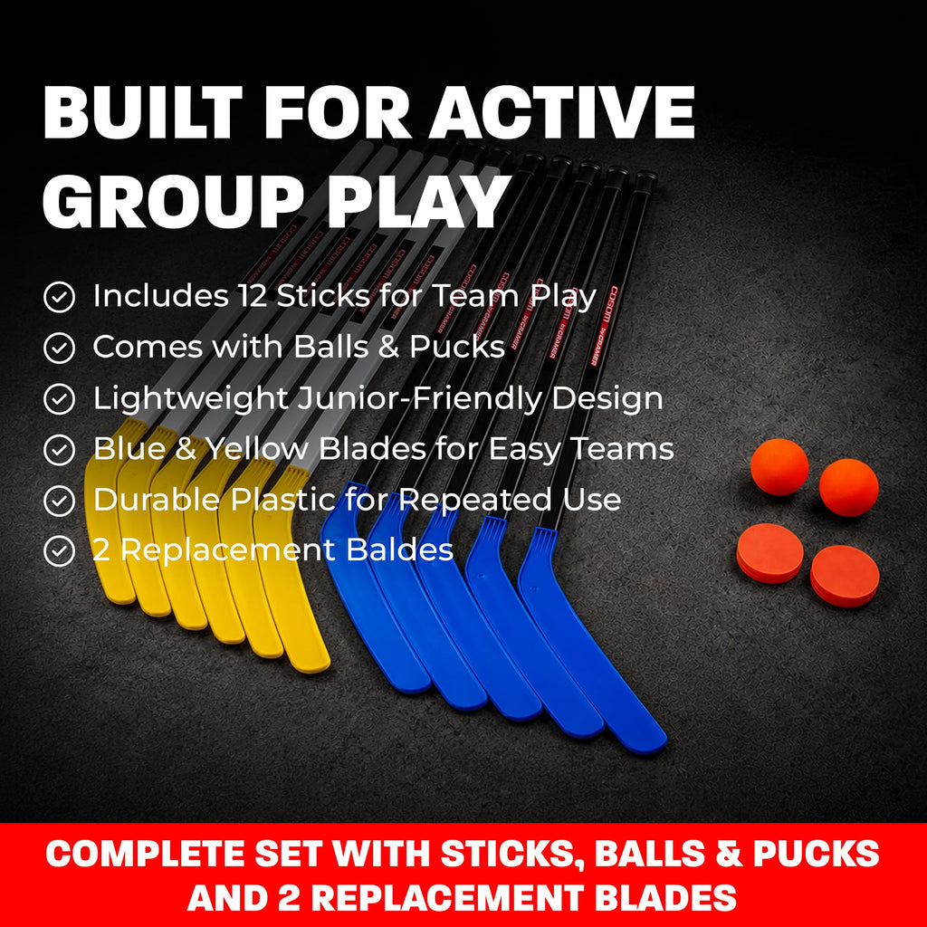 Cosom Junior Hockey Sticks for Floor Hockey and Street Hockey for Kids, Youth Hockey Set, PHYS Ed Hockey Equipment, Hockey Training