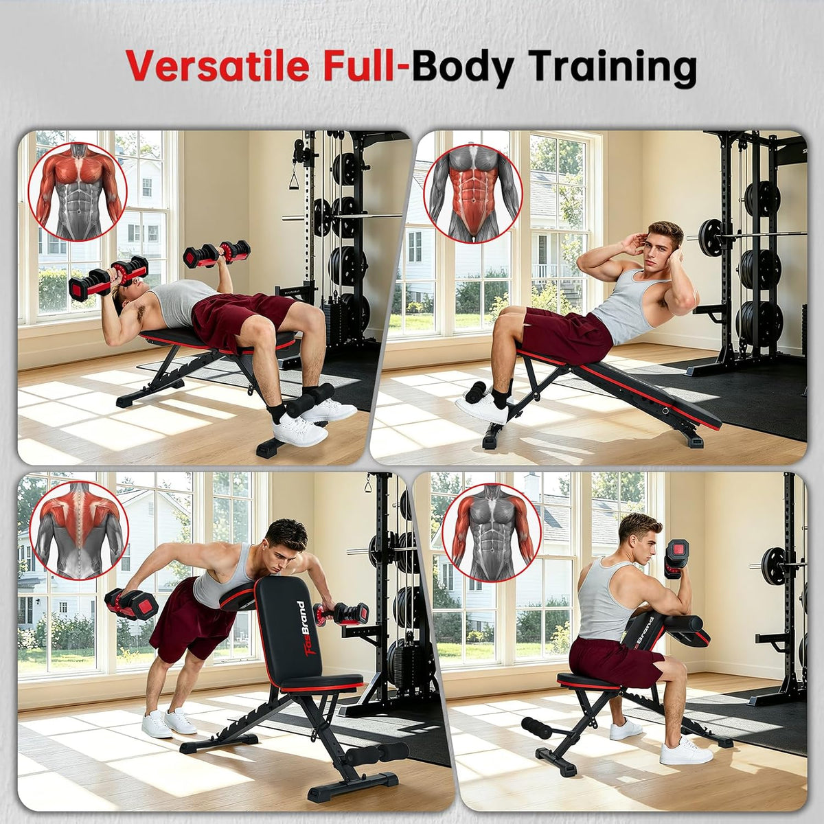 Adjustable Weight Bench for Home Gym, 98% Pre-Assembled Foldable Bench