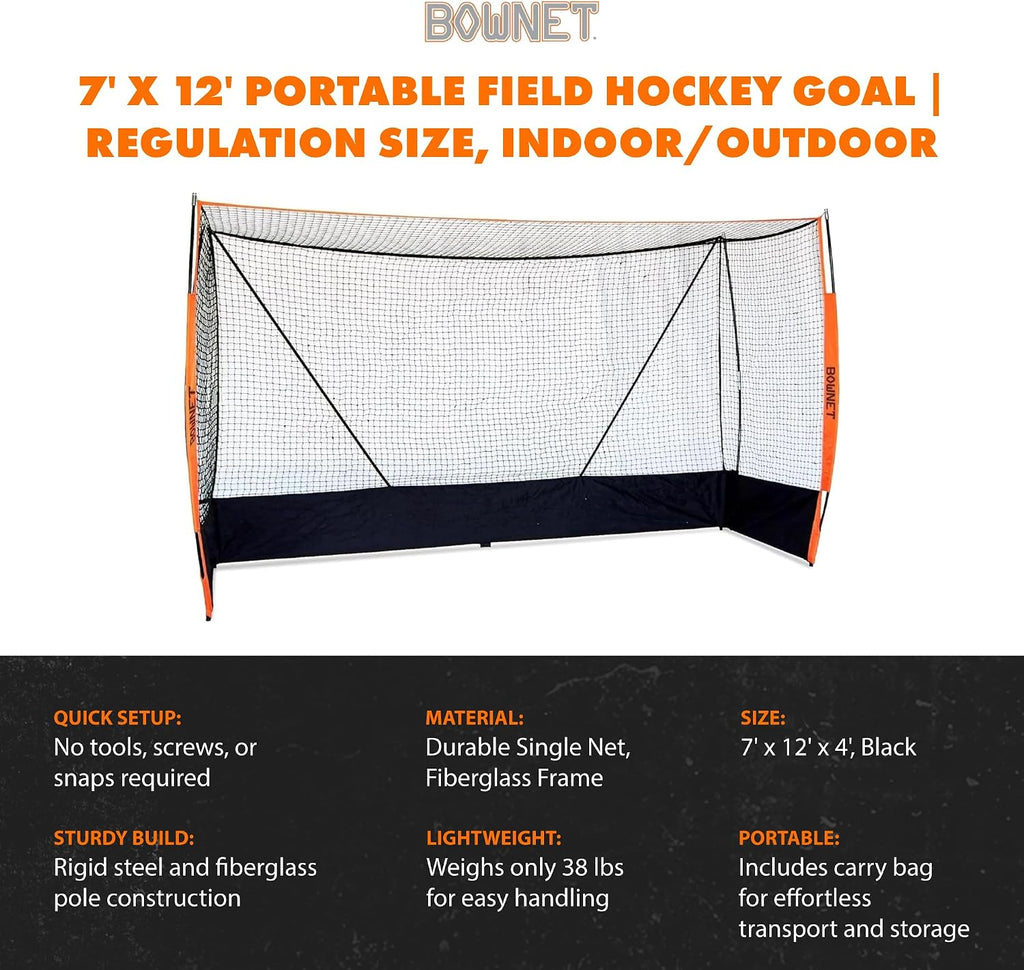 Bownet Foldable Field Hockey Goal, 12'x7', E.A.S., Carry Bag