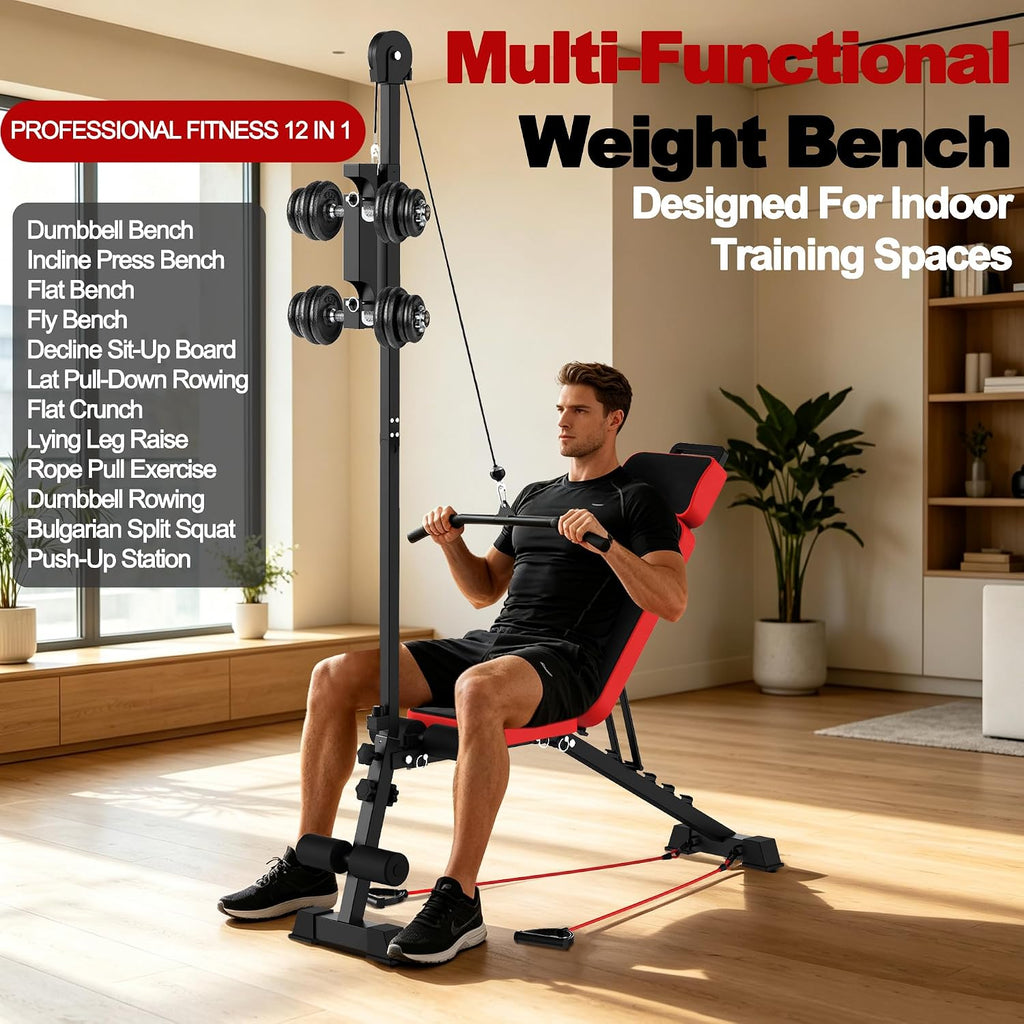 KINMAC Multi-Functional Weight Bench with Pulley System Adjustable Backrest