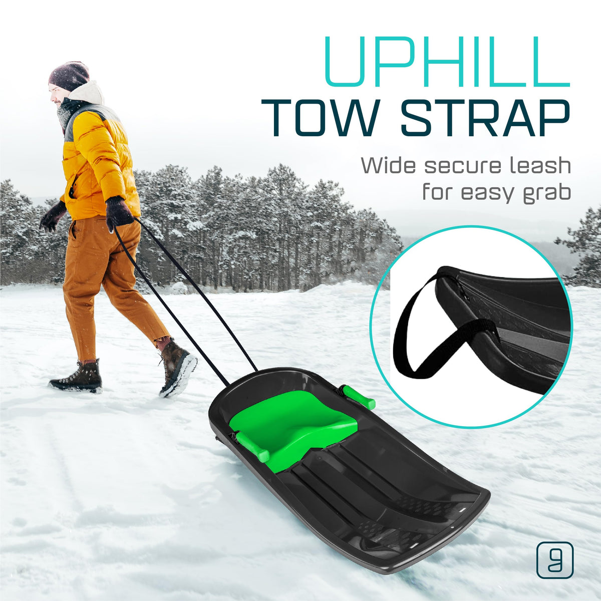 Durable Kids' Toboggan Sleds - Plastic, Lightweight, Winter Snow Sleds with Tow Strap & Pull-Up Brakes