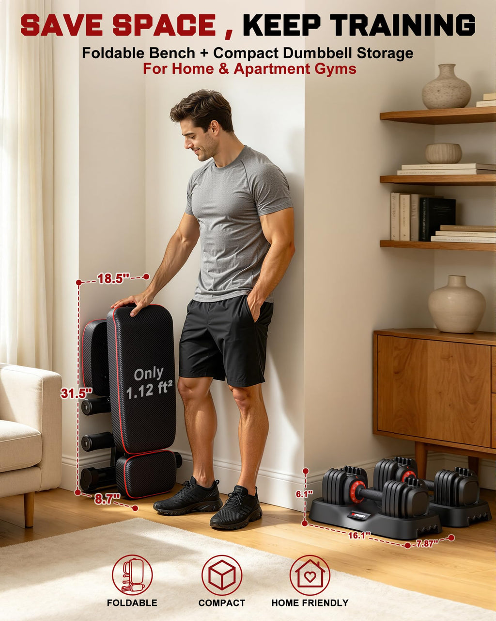 Rendpas Adjustable Dumbbell Set with Workout Bench at Home