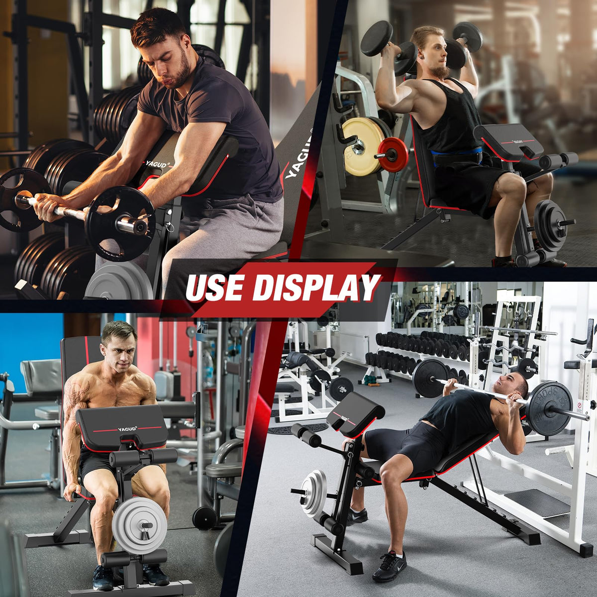 Weight Bench Set, 880LBS Adjustable Bench Press Set with Leg Extension and Barbell Rack, Safety Bar Catches, Fasting Foldable Workout Benches for Home and Gym