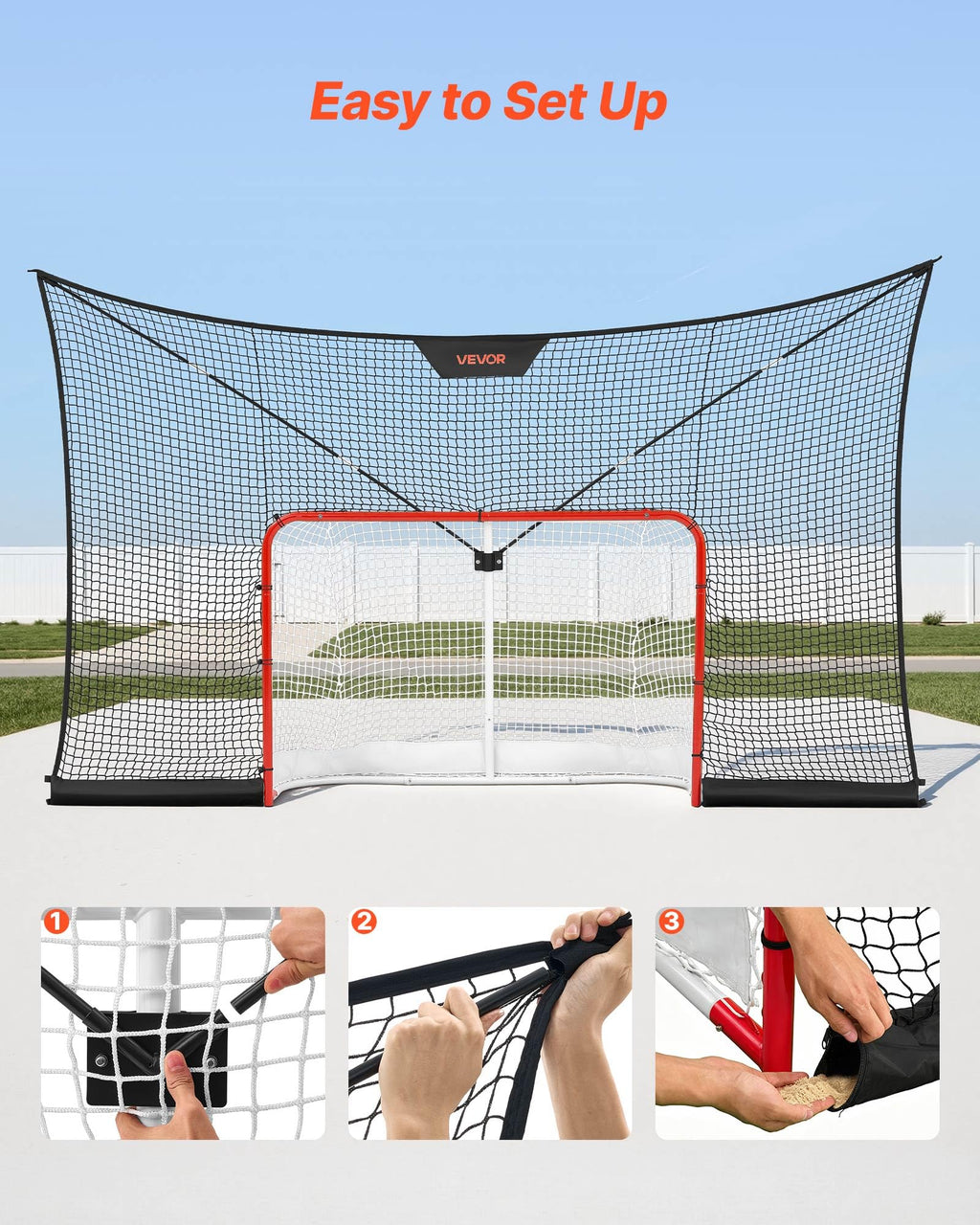 VEVOR Hockey Goal Goal and Backstop Net Set, 12x7 ft Durable Hockey Net with Extended Coverage, Lightweight Portable Complete Training Accessory Set, Easy Assembly, for Youth and Adults