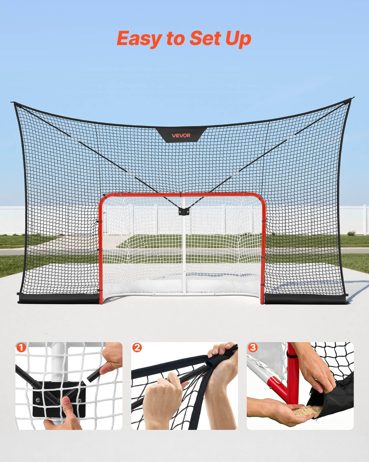 VEVOR Hockey Goal Goal and Backstop Net Set, 12x7 ft Durable Hockey Net with Extended Coverage, Lightweight Portable Complete Training Accessory Set, Easy Assembly, for Youth and Adults