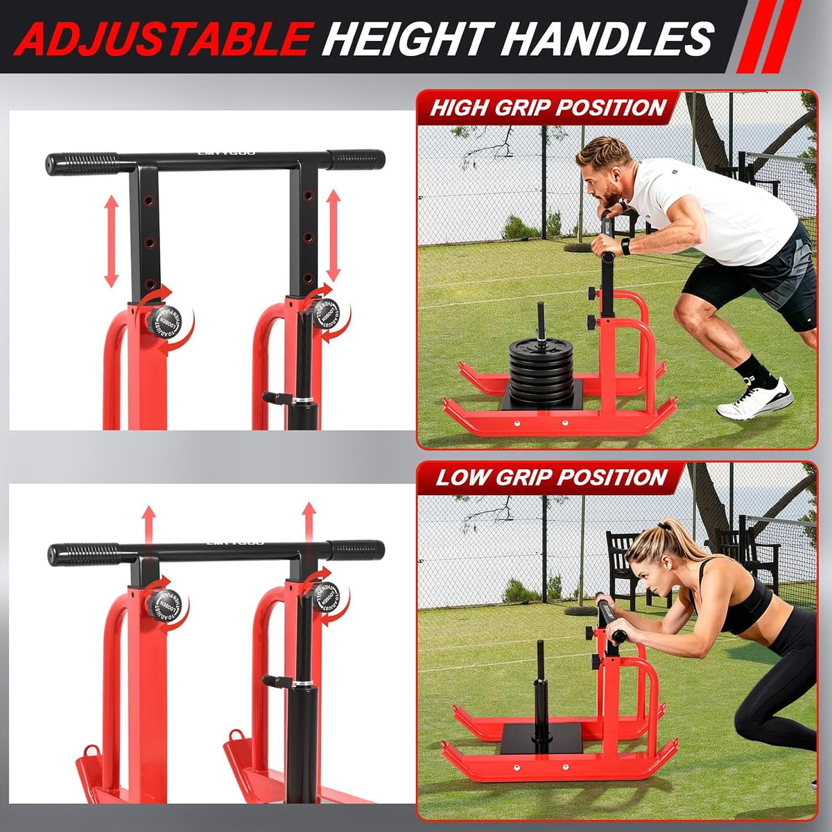 Heavy-Duty Training Sled, 5-Level Height Adjustment, Push/Pull Dual-Use