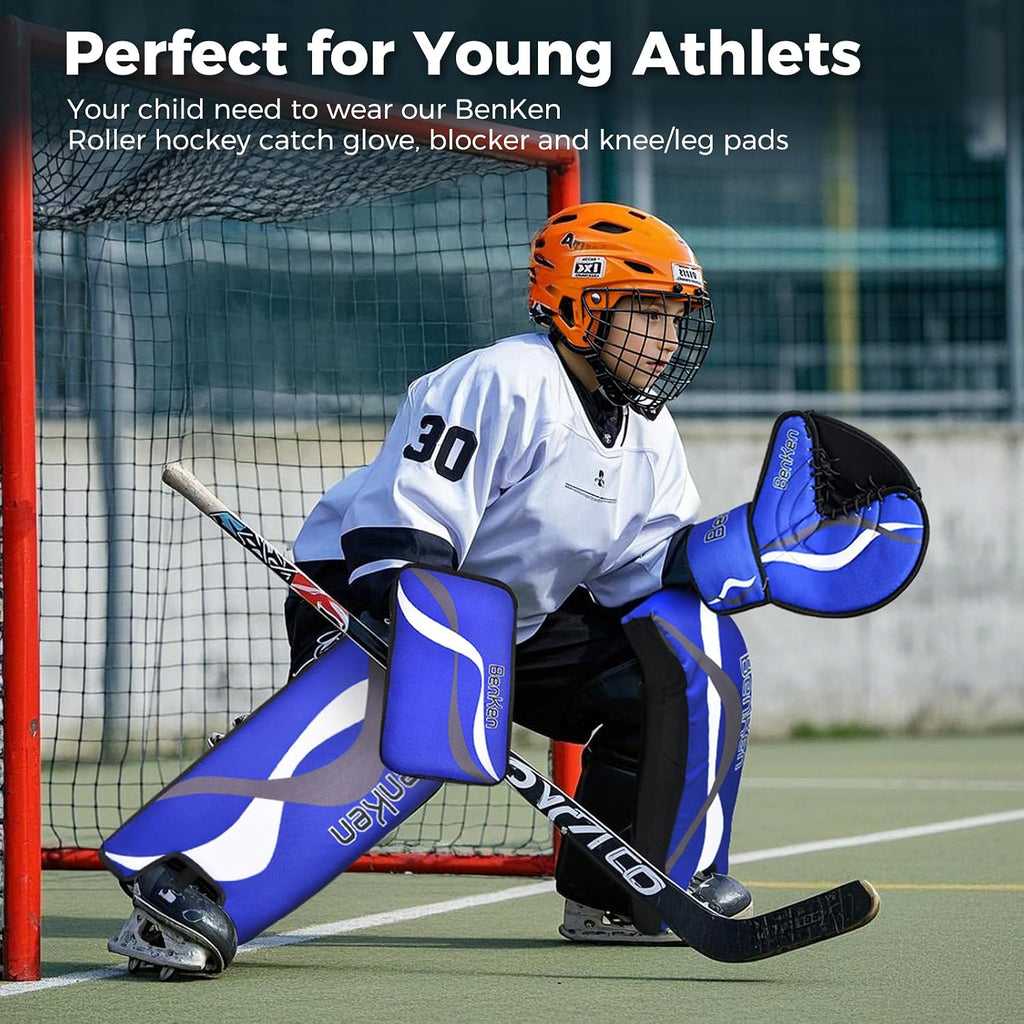 BenKen Street Hockey Goalie Equipment Set, NHL Youth Street Hockey Goalie Pads - Leg Pads, Catch Glove, and Blocker, Youth Goalie Gear