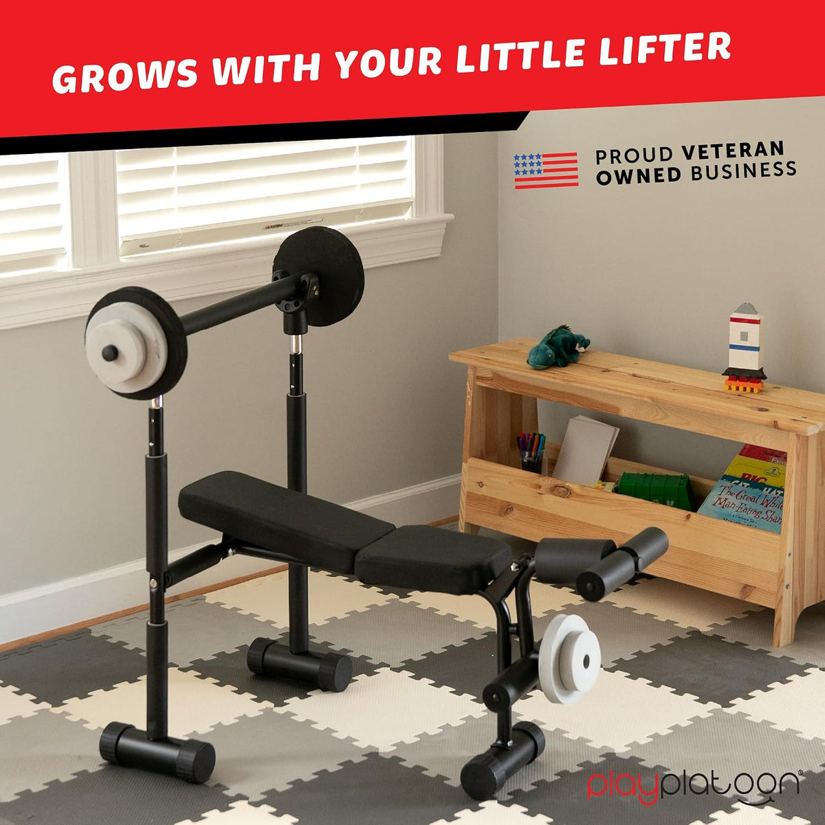 Play Platoon Kids Weight Bench Set or Squat Rack- Kids Gym Equipment for Home - Fitness Equipment for Boys - Workout and Exercise Equipment - Ages 3+