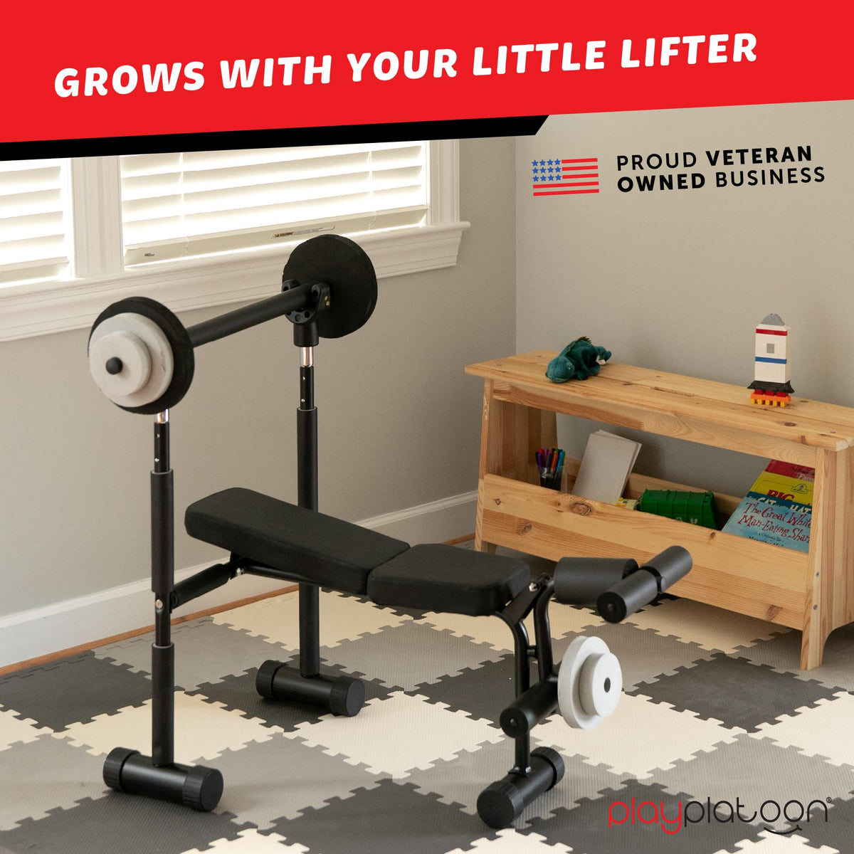 Play Platoon Kids Weight Bench Set or Squat Rack- Kids Gym Equipment for Home - Fitness Equipment for Boys - Workout and Exercise Equipment - Ages 3+