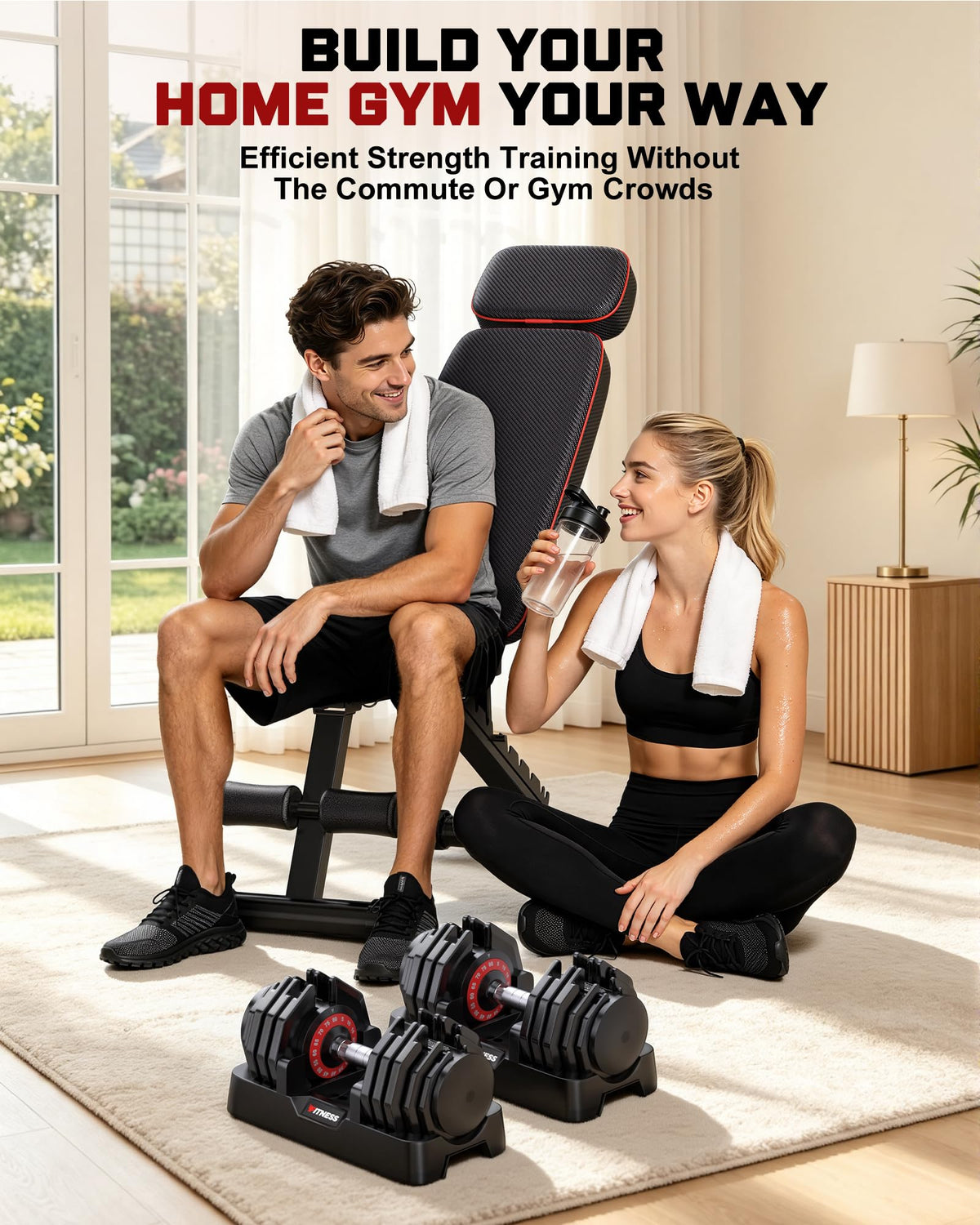 Rendpas Adjustable Dumbbell Set with Workout Bench at Home
