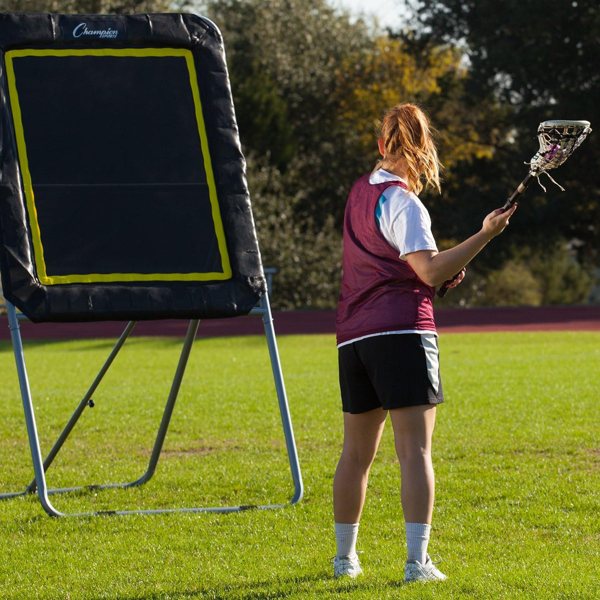 Champion Sports Deluxe Lacrosse Target: Ball Return Bounce Back Net Set for Professional, College and Grade School Training & Drills