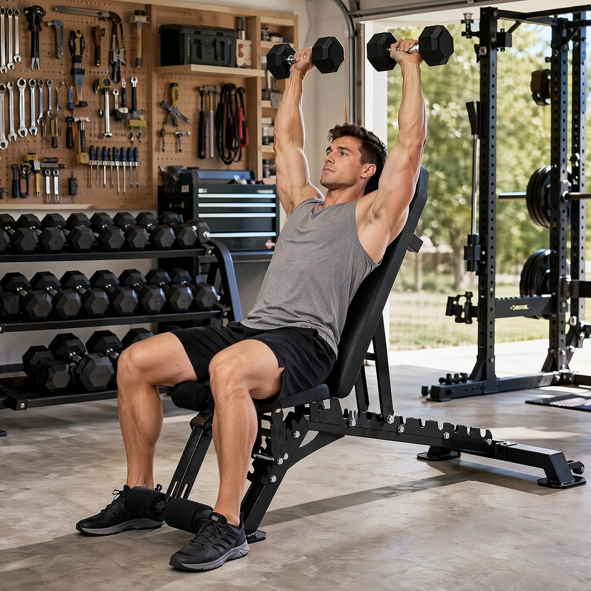 SPORTSOUL 1300LB Weight Bench, 50 Adjustable Positions FID Workout Bench