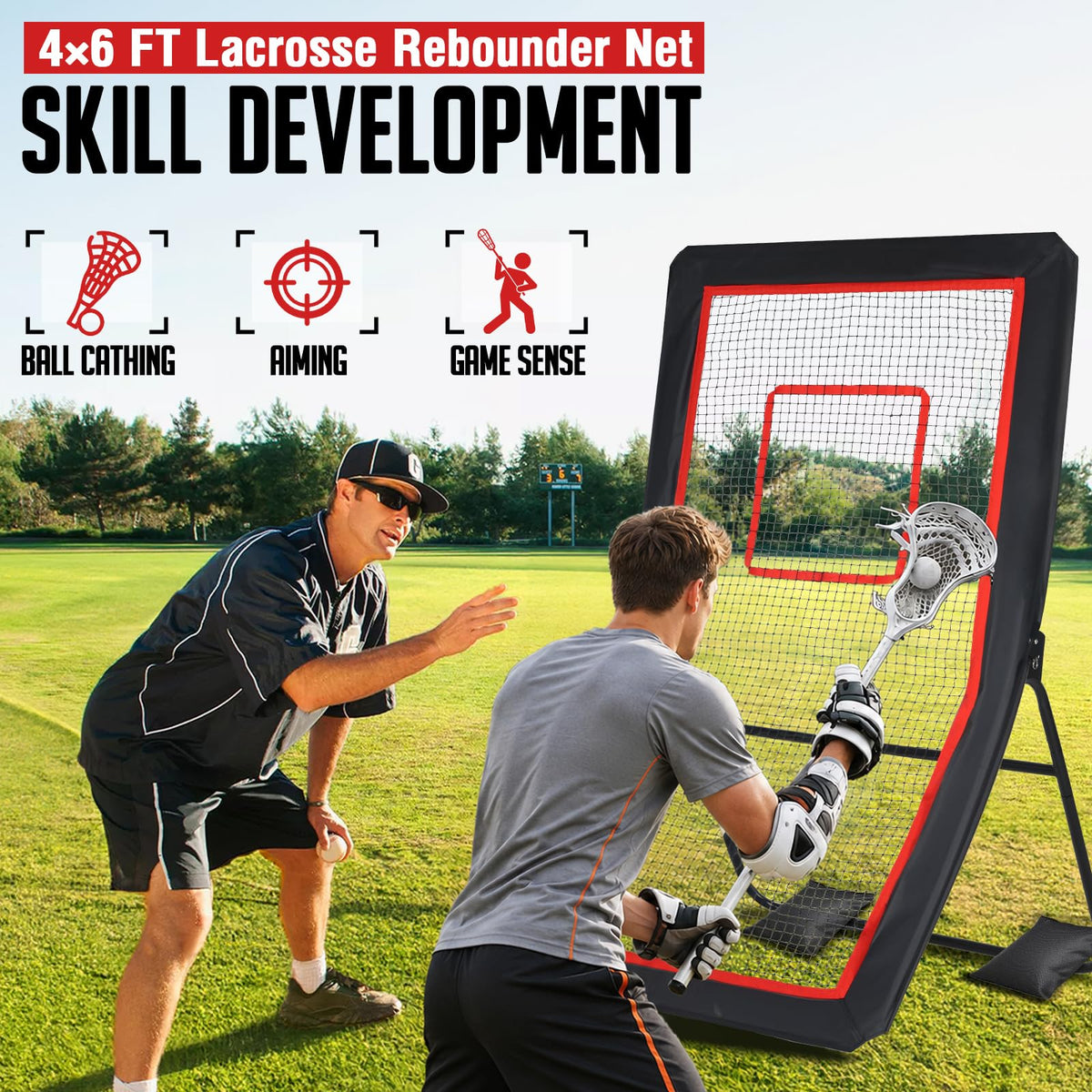 ZEALFEEL Lacrosse Rebounder with 5 Adjustable Angles, 4x6FT/4x7FT