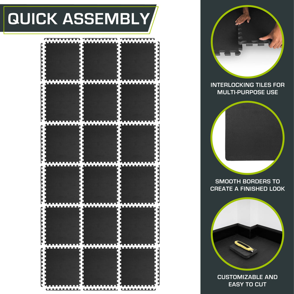 ProsourceFit Weaved Pattern Extra Thick Exercise Puzzle Mat 1-inch, EVA Foam Interlocking Tiles for Protective, Cushioned Flooring for Home and Gym Equipment; Gray, 72 SQ FT, 18 Tiles