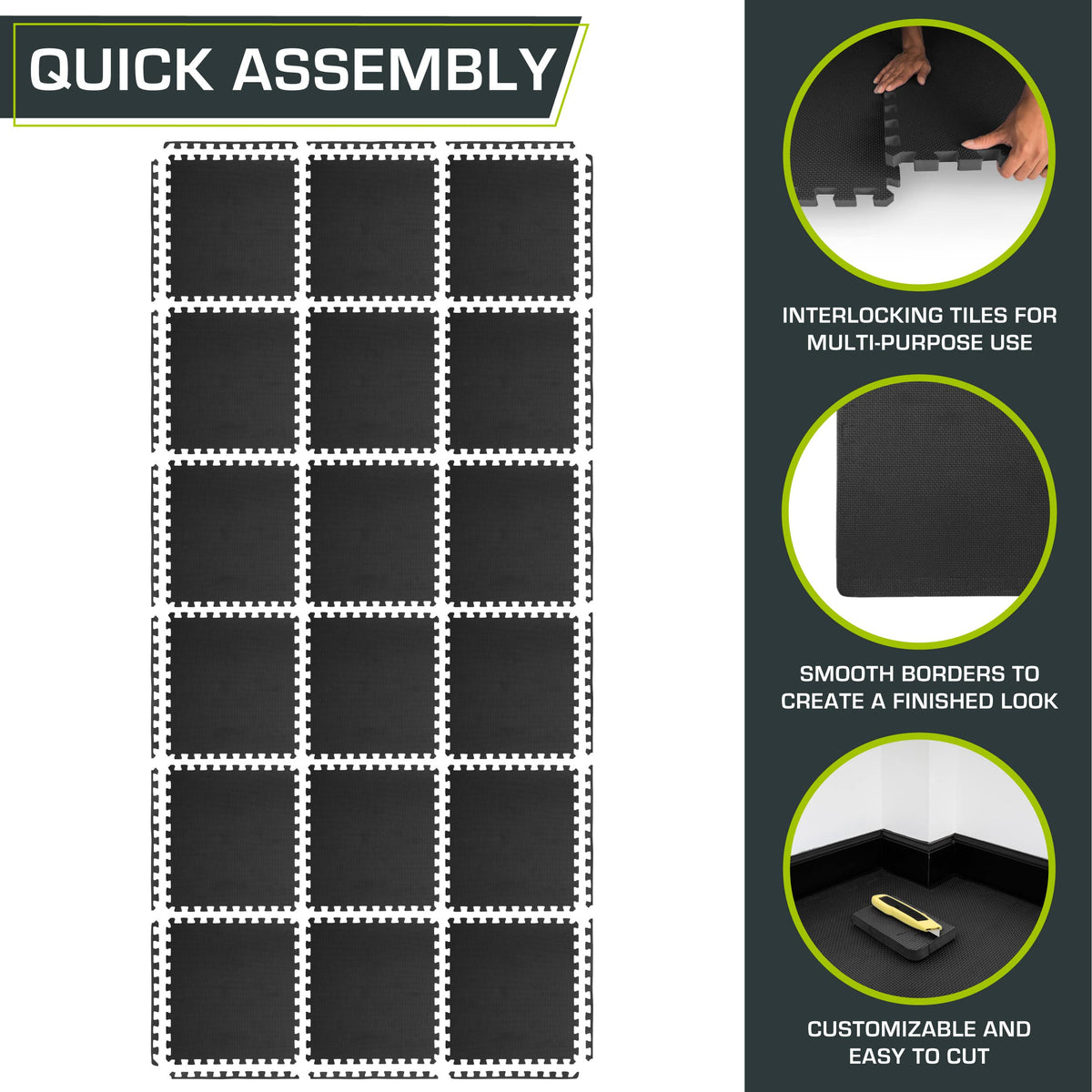 ProsourceFit Weaved Pattern Extra Thick Exercise Puzzle Mat 1-inch, EVA Foam Interlocking Tiles for Protective, Cushioned Flooring for Home and Gym Equipment; Gray, 72 SQ FT, 18 Tiles