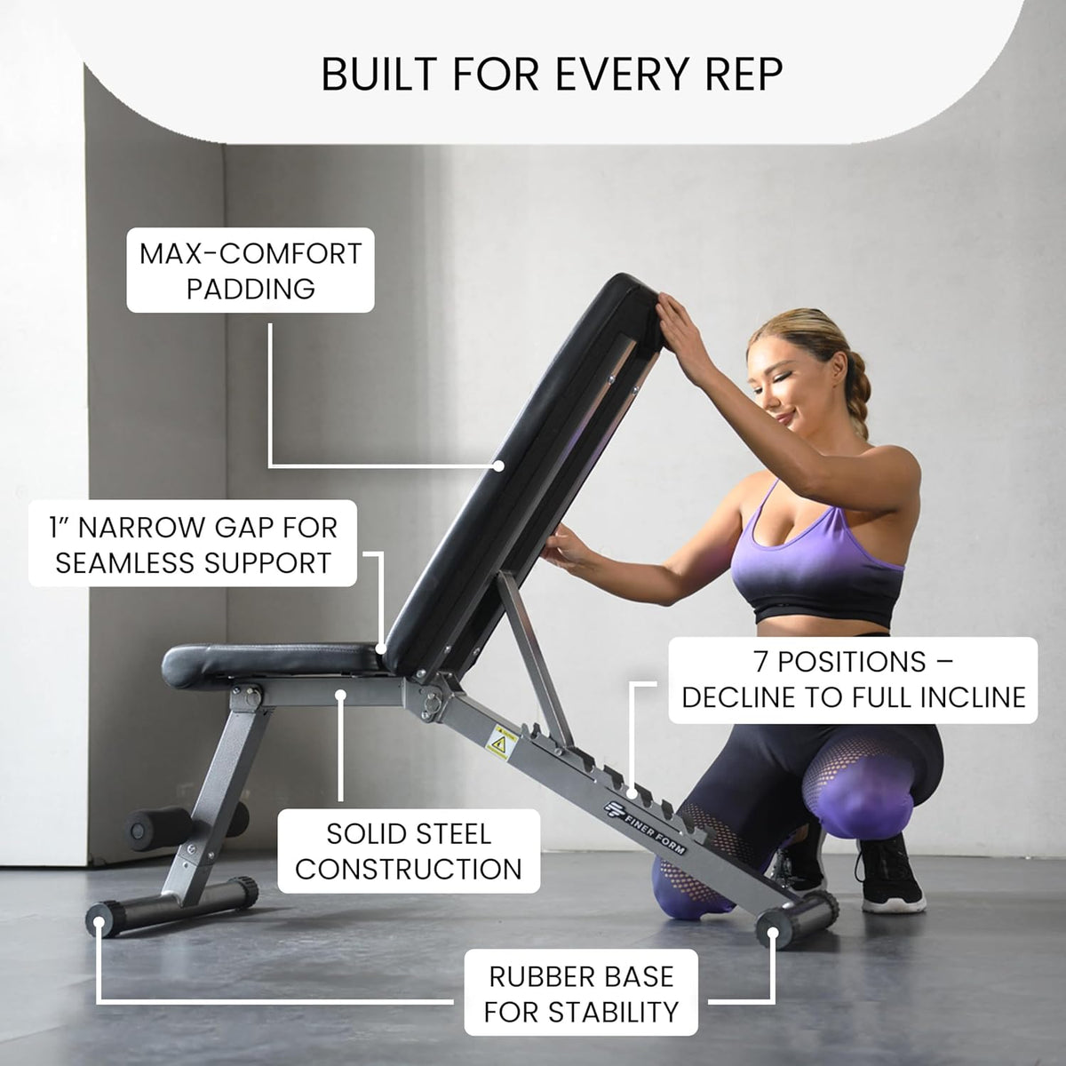 Finer Form 5-in-1 Weight Bench for Home Gym, Adjustable and Foldable