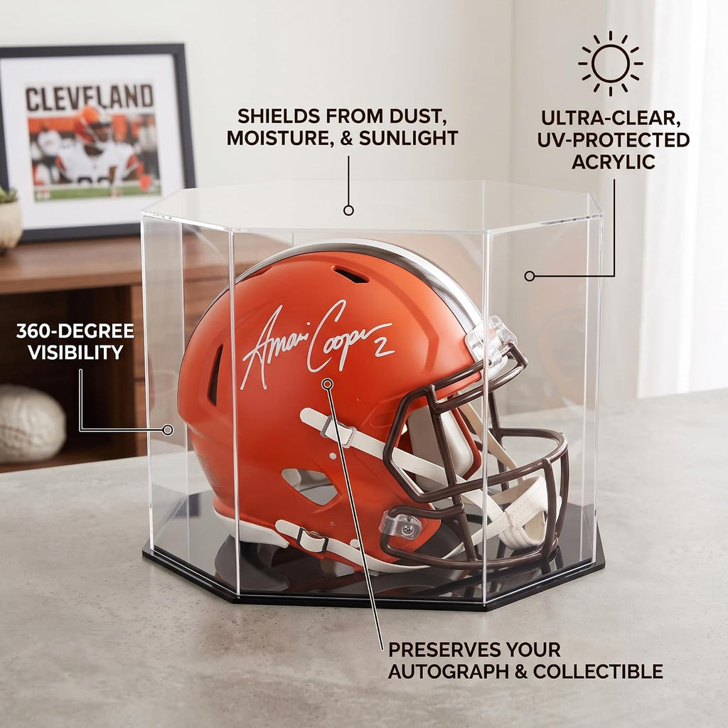 OnDisplay Deluxe Football Helmet Display Case UV Protection Octagonal