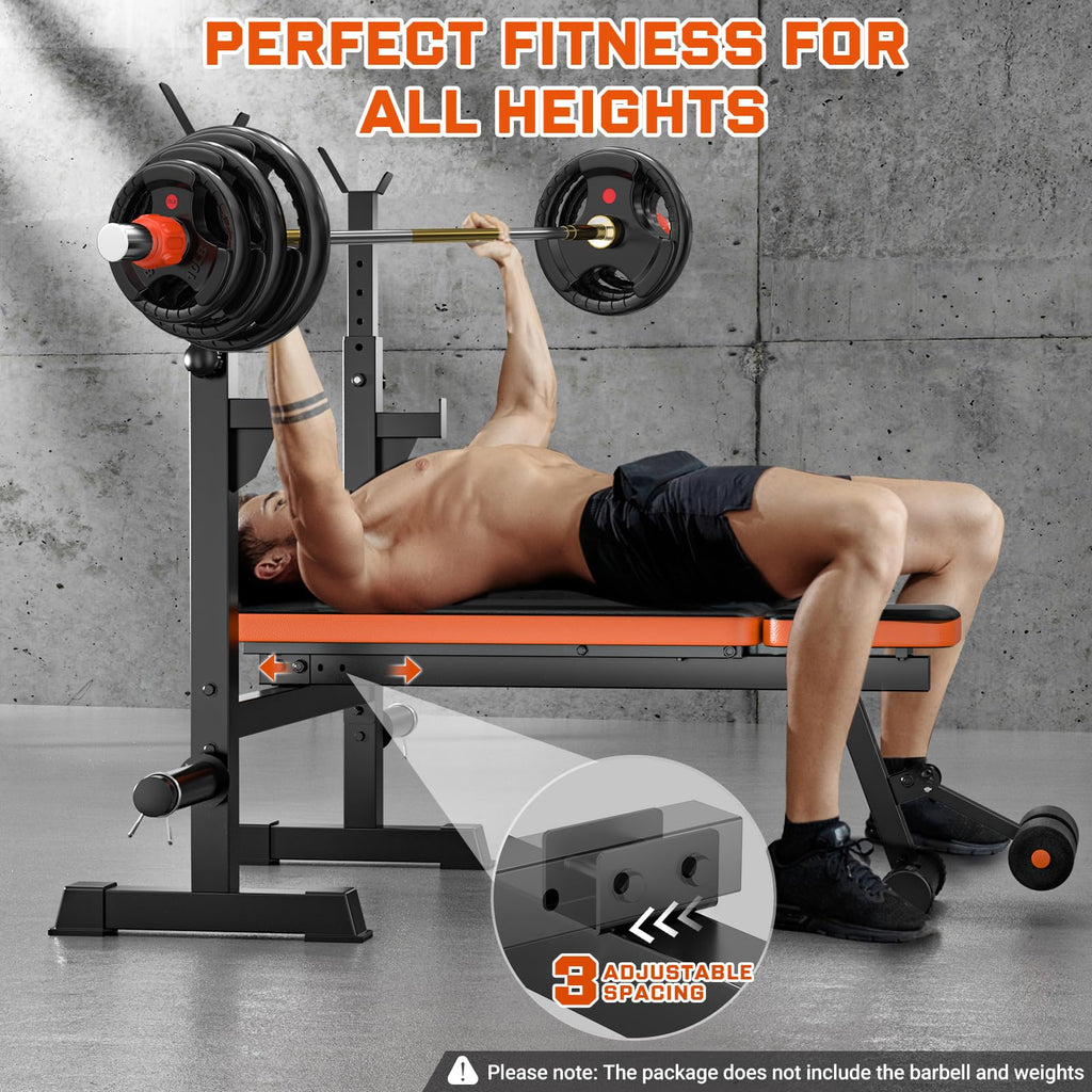 Fostoy Adjustable Weight Bench with Barbell Rack & Incline Design