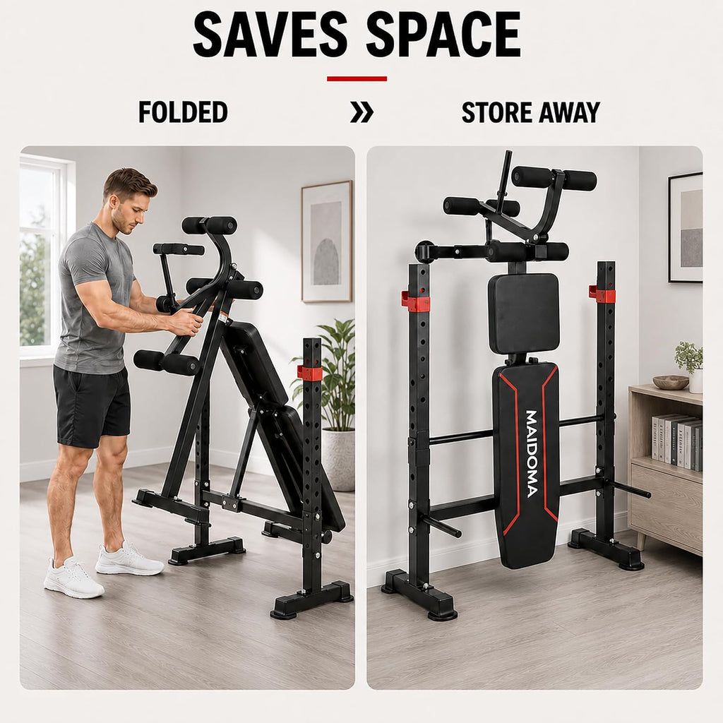 MAIDOMA Foldable 1500LBS Capacity 8 IN 1 Weight Bench Set with Leg Extension/Squat Rack/Preacher Curl, Adjustable Bench Press for Home Gym Full Body Workout (US Stock)